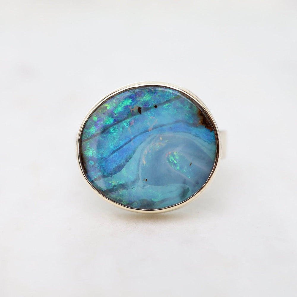 RNG-14K Sterling & 14K Gold Ring with Oval Boulder Opal