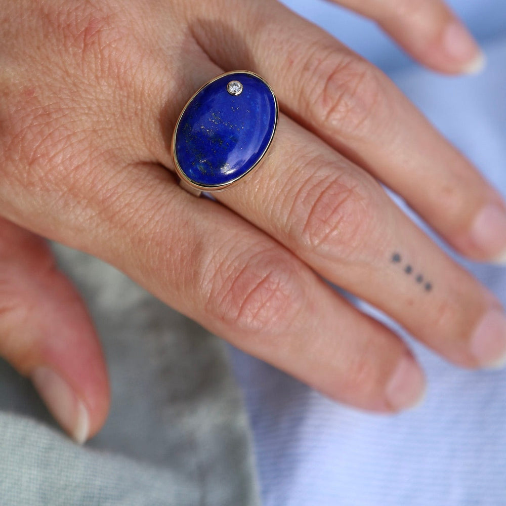 
                  
                    RNG-14K Sterling & 14K Gold Ring with Oval Smooth Lapis & Diamond
                  
                