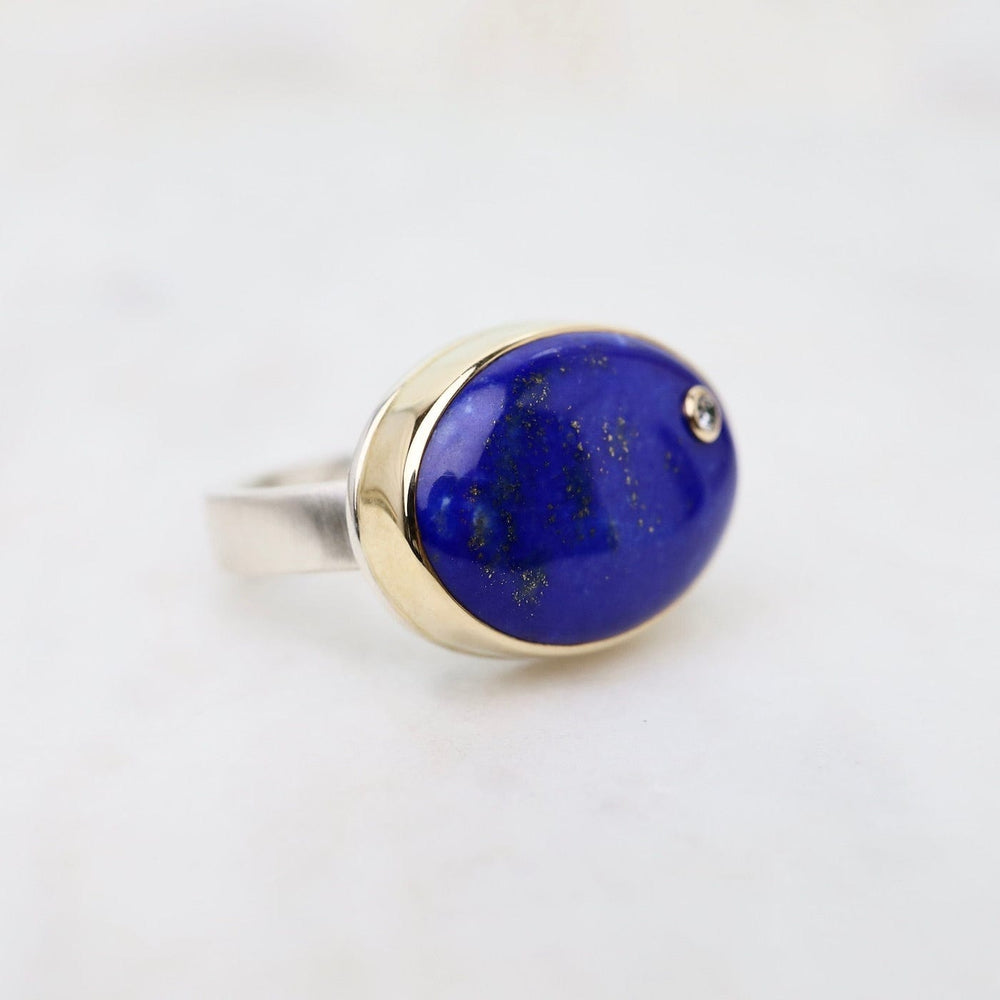 
                      
                        RNG-14K Sterling & 14K Gold Ring with Oval Smooth Lapis & Diamond
                      
                    