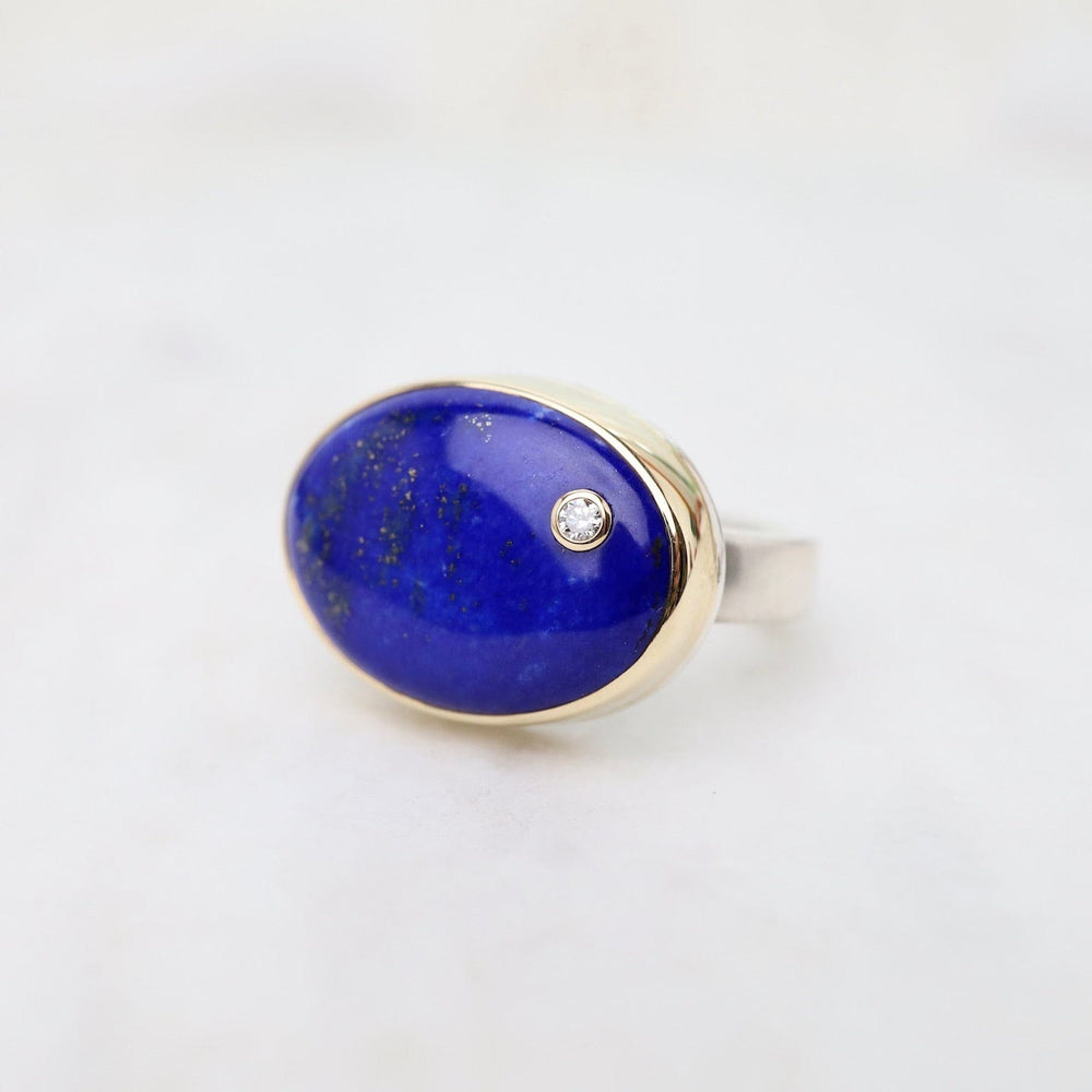 
                      
                        RNG-14K Sterling & 14K Gold Ring with Oval Smooth Lapis & Diamond
                      
                    