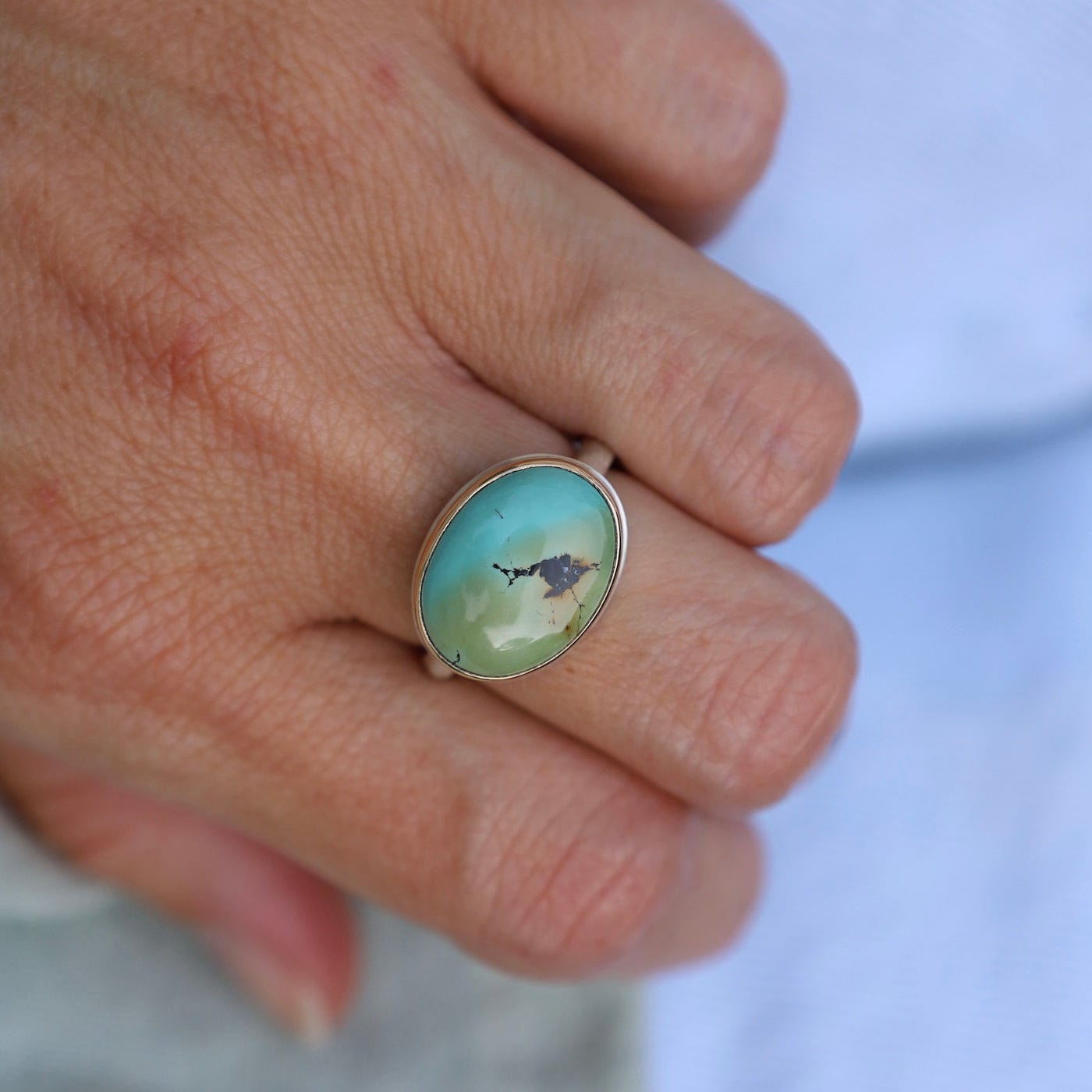 RNG-14K Sterling & 14K Gold Ring with Oval Smooth Turquoise