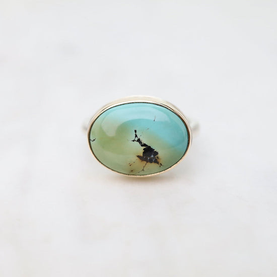 RNG-14K Sterling & 14K Gold Ring with Oval Smooth Turquoise