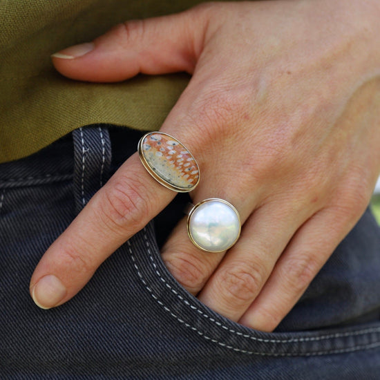 RNG-14K Sterling & 14K Gold Ring with Round Cultured Pearl
