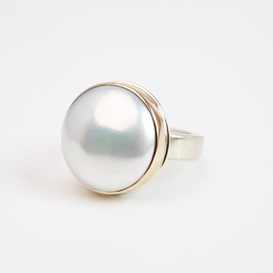 RNG-14K Sterling & 14K Gold Ring with Round Cultured Pearl
