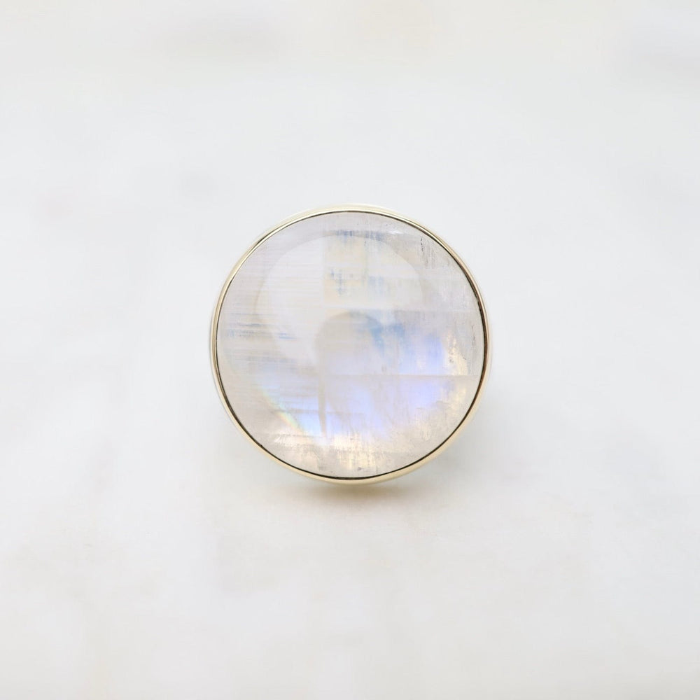 
                      
                        RNG-14K Sterling & 14K Gold Ring with Round Smooth White Rainbow Moonstone
                      
                    