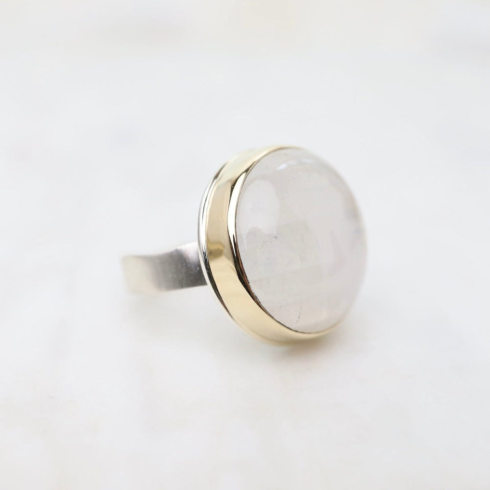 
                      
                        RNG-14K Sterling & 14K Gold Ring with Round Smooth White Rainbow Moonstone
                      
                    