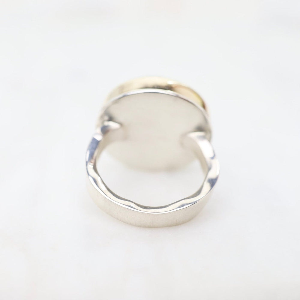 
                      
                        RNG-14K Sterling & 14K Gold Ring with Round Smooth White Rainbow Moonstone
                      
                    