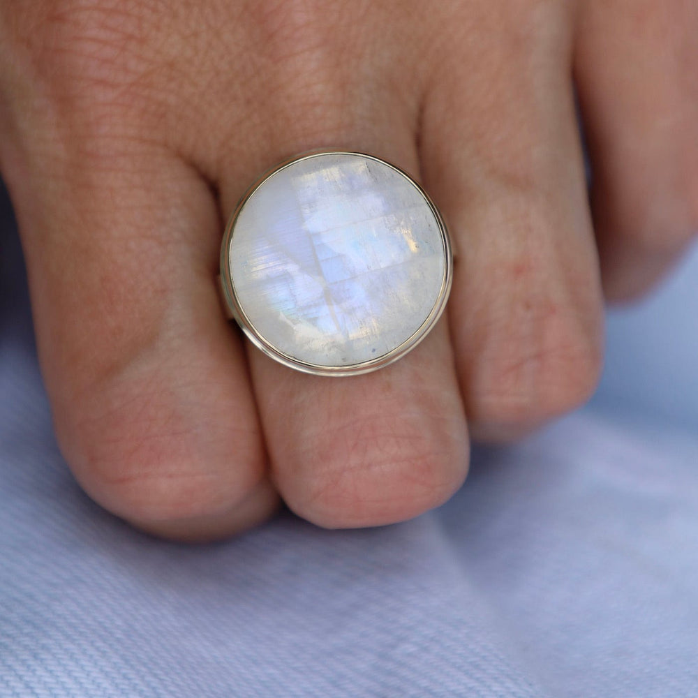 
                      
                        RNG-14K Sterling & 14K Gold Ring with Round Smooth White Rainbow Moonstone
                      
                    