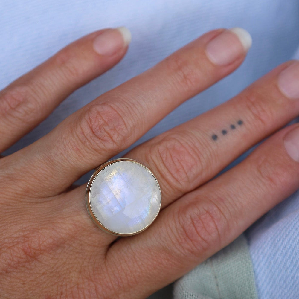 
                      
                        RNG-14K Sterling & 14K Gold Ring with Round Smooth White Rainbow Moonstone
                      
                    