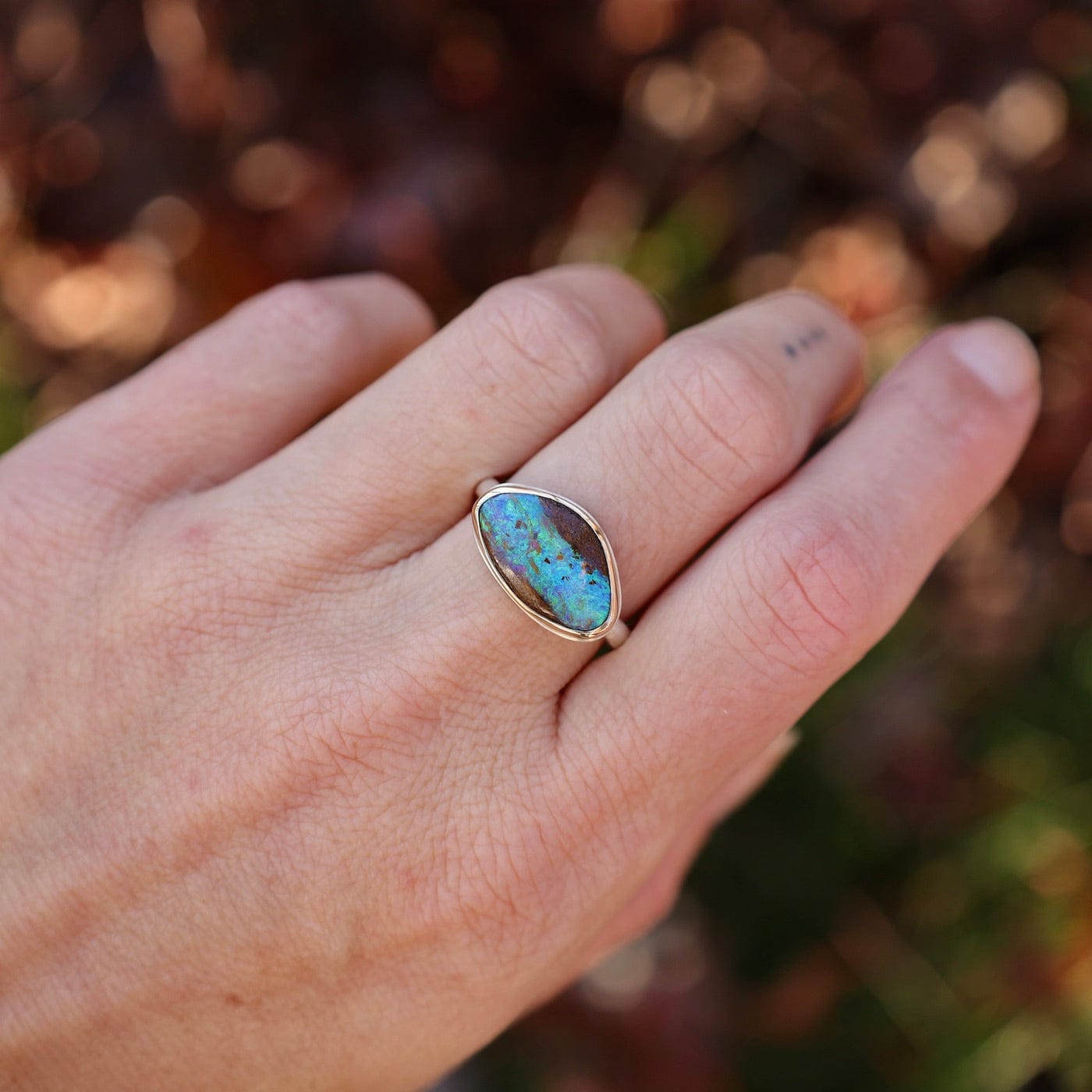 RNG-14K Sterling & 14K Gold Ring with Small Asymmetrical Boulder Opal