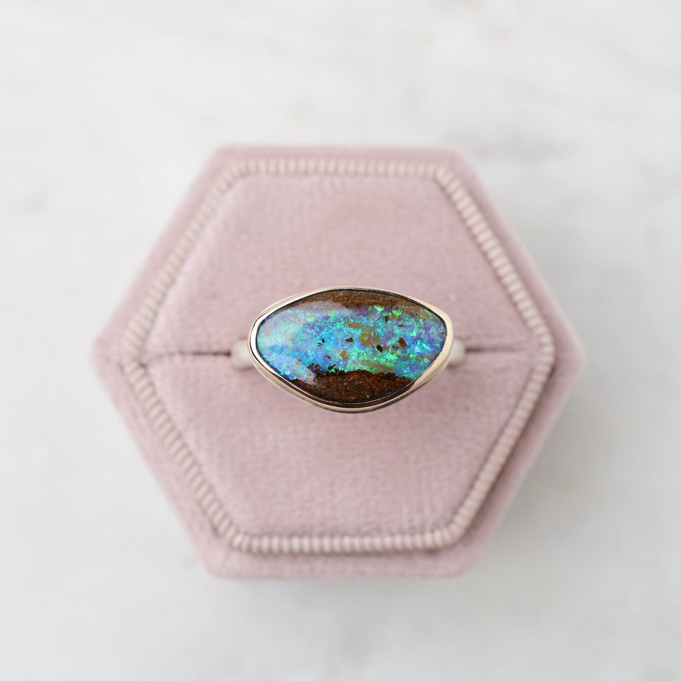 RNG-14K Sterling & 14K Gold Ring with Small Asymmetrical Boulder Opal