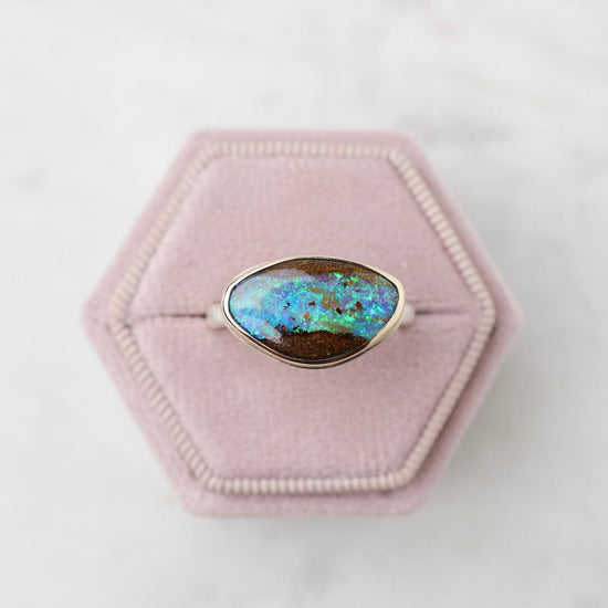 RNG-14K Sterling & 14K Gold Ring with Small Asymmetrical Boulder Opal