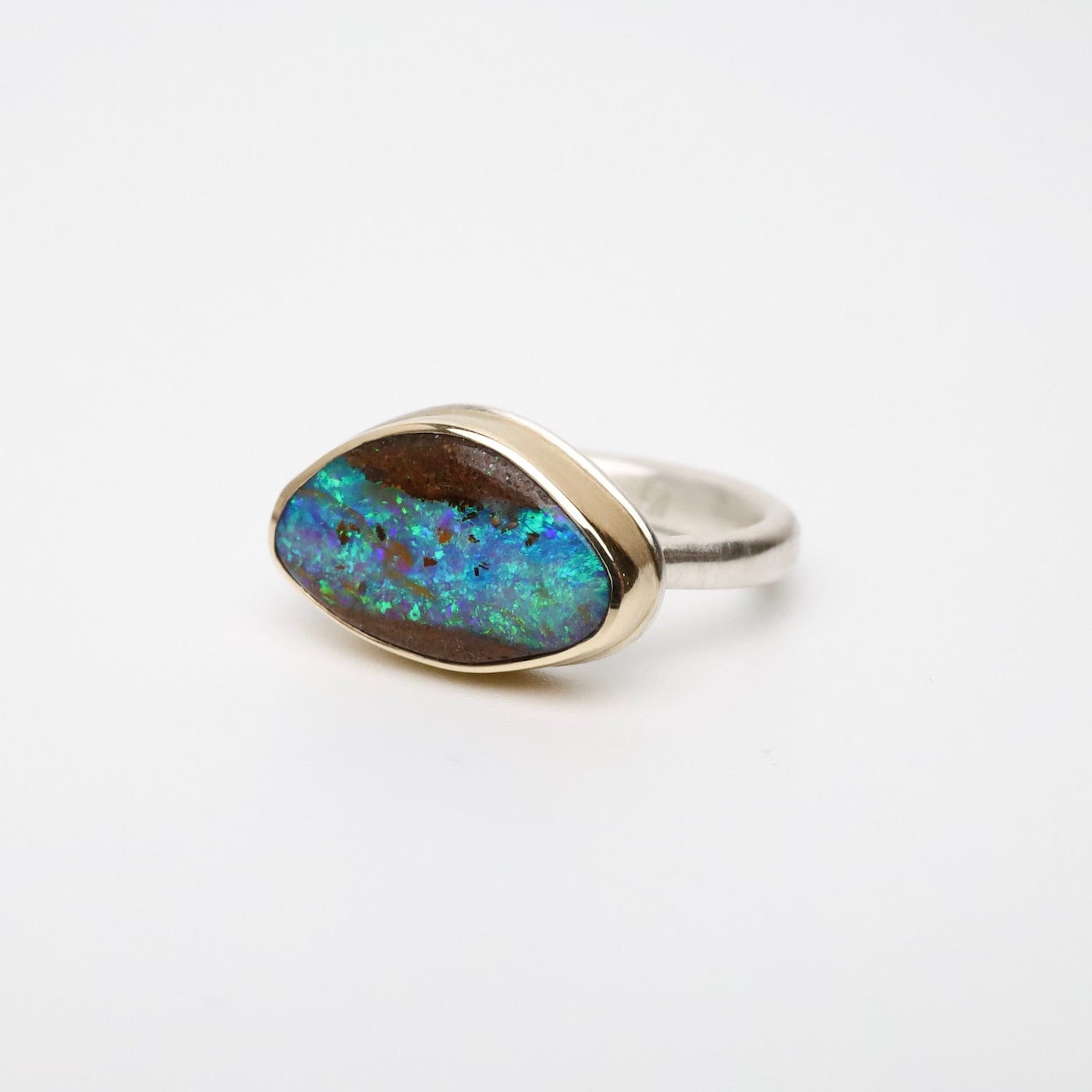 RNG-14K Sterling & 14K Gold Ring with Small Asymmetrical Boulder Opal