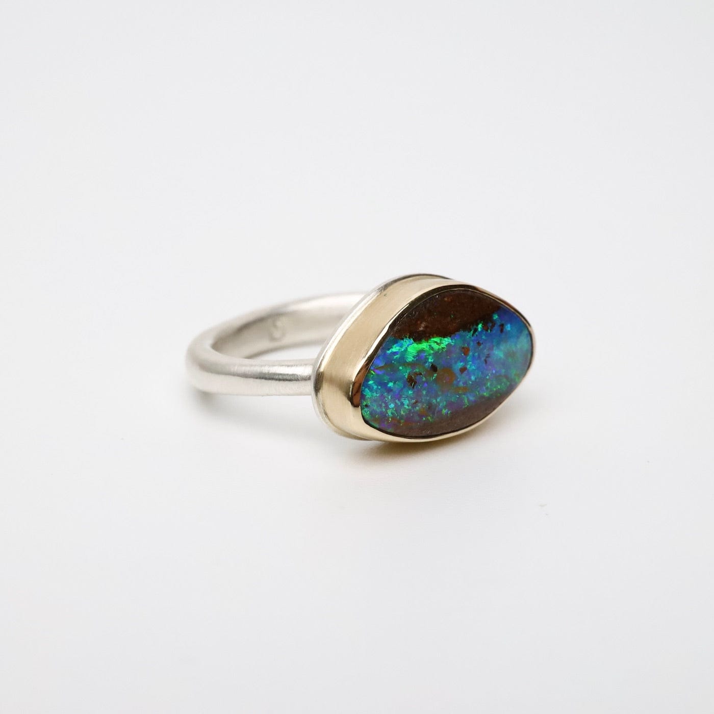 RNG-14K Sterling & 14K Gold Ring with Small Asymmetrical Boulder Opal