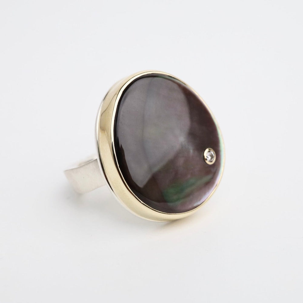 
                      
                        RNG-14K Sterling & 14K Gold Ring with Smooth Black Mother of Pearl and Diamond
                      
                    