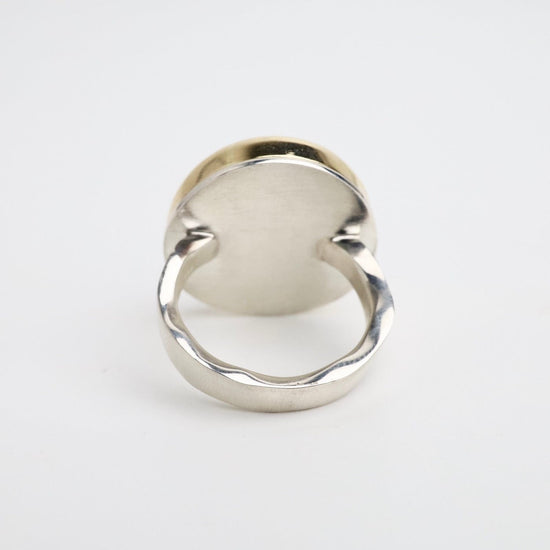RNG-14K Sterling & 14K Gold Ring with Smooth Black Mother of Pearl and Diamond