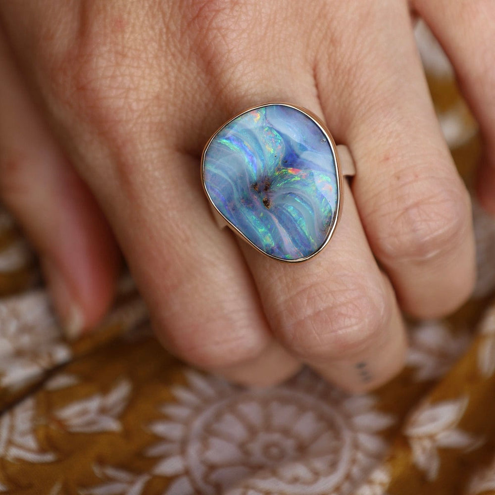 
                      
                        RNG-14K Sterling & 14K Gold Ring with Vertical Asymmetrical Boulder Opal
                      
                    