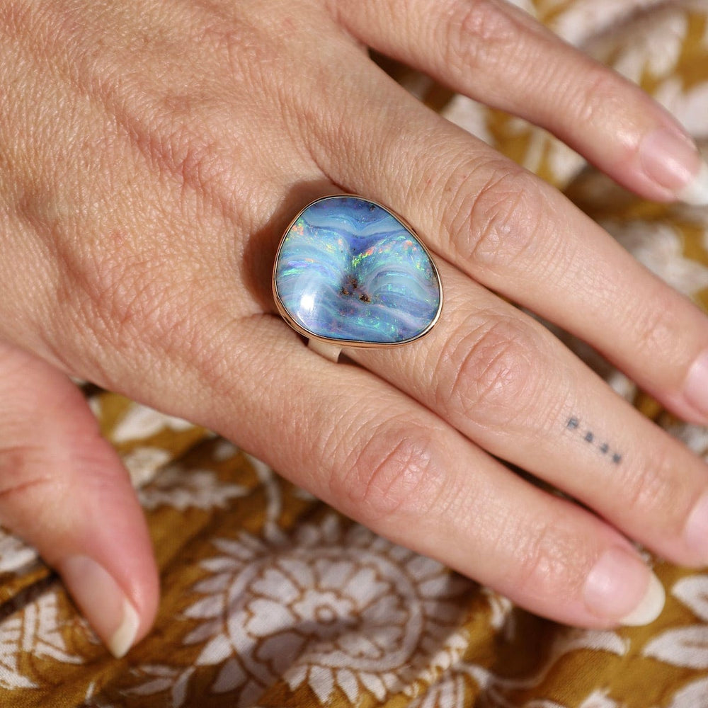 
                      
                        RNG-14K Sterling & 14K Gold Ring with Vertical Asymmetrical Boulder Opal
                      
                    