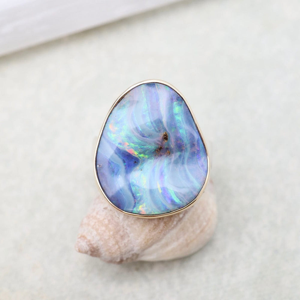 
                      
                        RNG-14K Sterling & 14K Gold Ring with Vertical Asymmetrical Boulder Opal
                      
                    