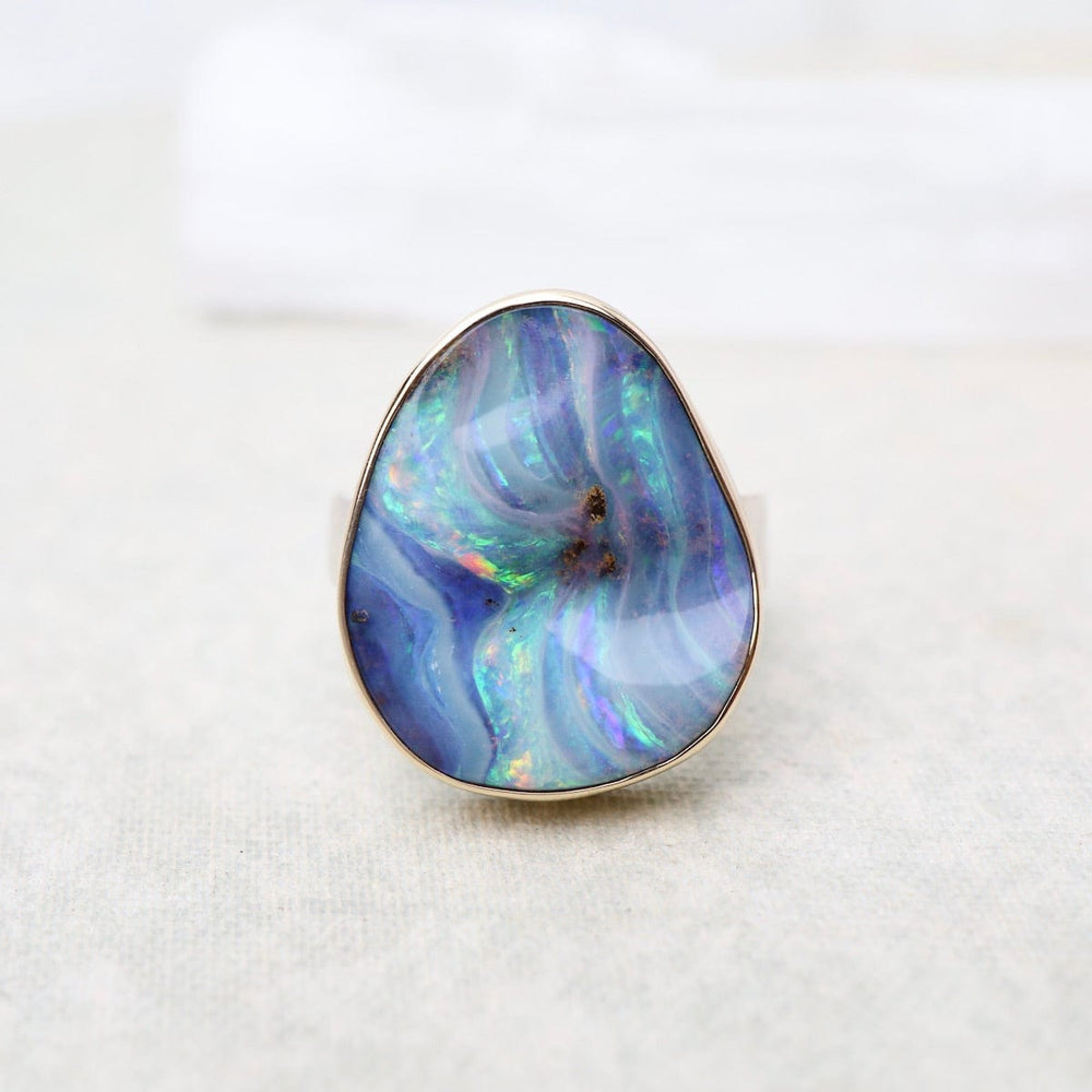 
                      
                        RNG-14K Sterling & 14K Gold Ring with Vertical Asymmetrical Boulder Opal
                      
                    