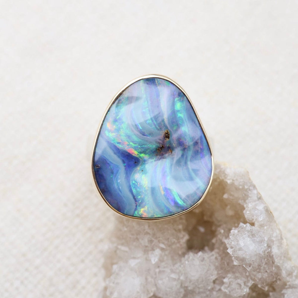 
                      
                        RNG-14K Sterling & 14K Gold Ring with Vertical Asymmetrical Boulder Opal
                      
                    