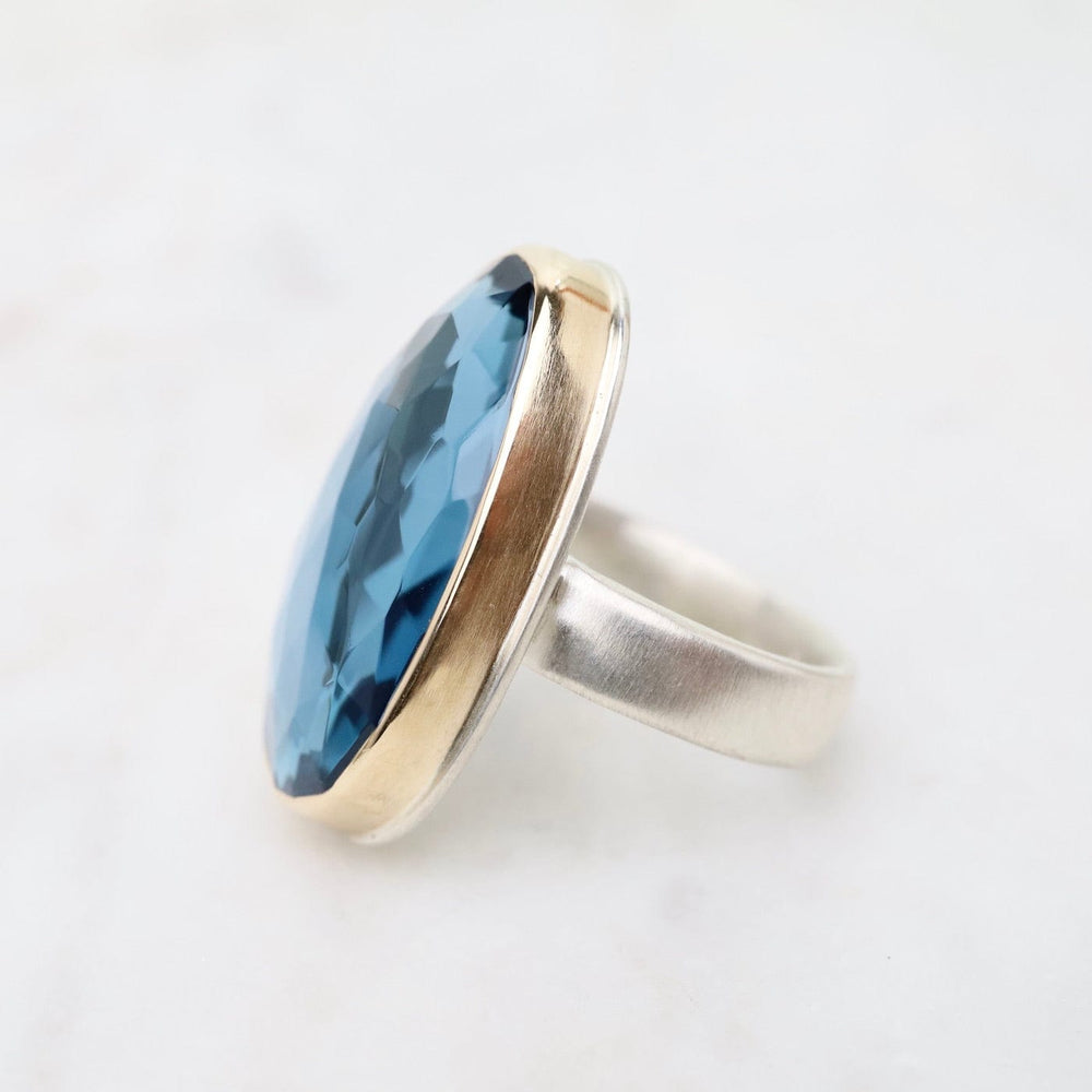 
                      
                        RNG-14K Sterling & 14K Gold Ring with Vertical Asymmetrical Rose Cut London Blue Topaz
                      
                    