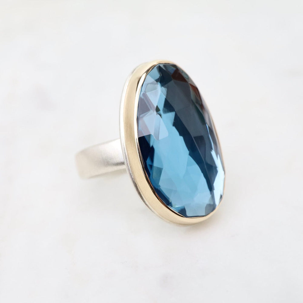 
                      
                        RNG-14K Sterling & 14K Gold Ring with Vertical Asymmetrical Rose Cut London Blue Topaz
                      
                    