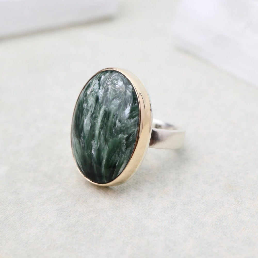 
                      
                        RNG-14K Sterling & 14K Gold Ring with Vertical Oval Seraphinite
                      
                    