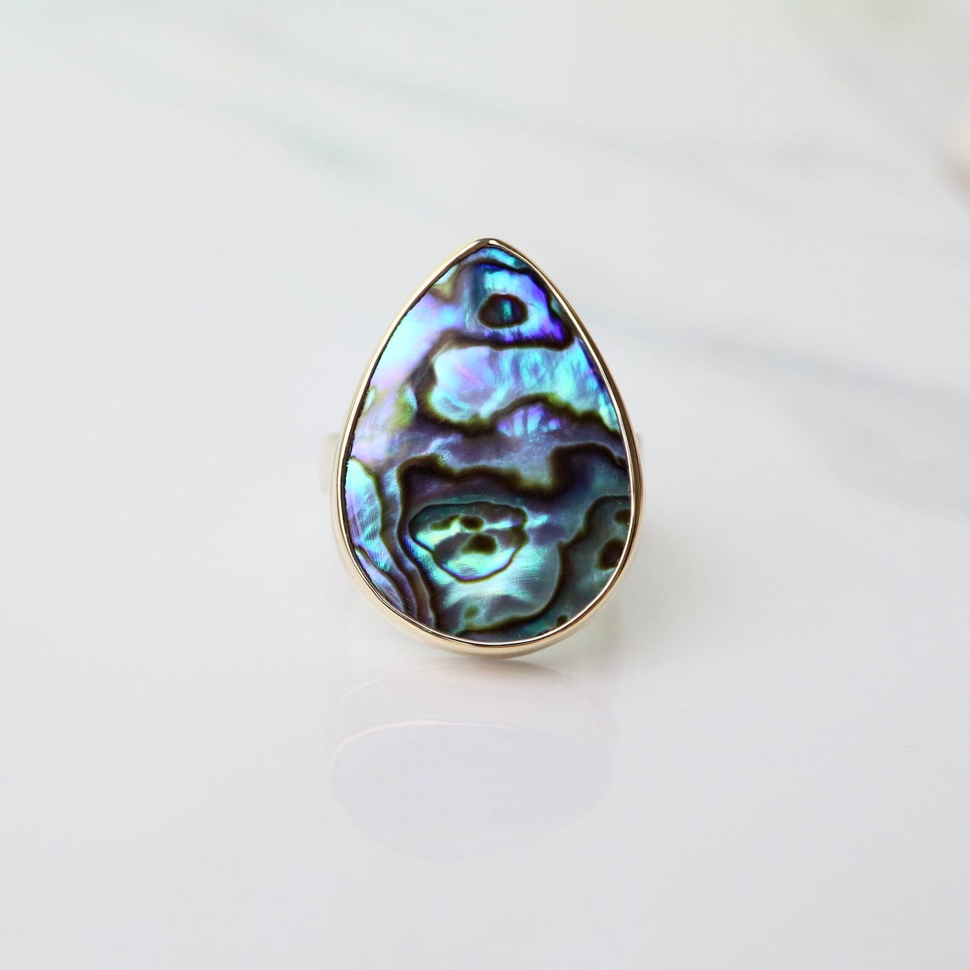 Sterling & 14K Gold Ring with Vertical Teardrop Abalone