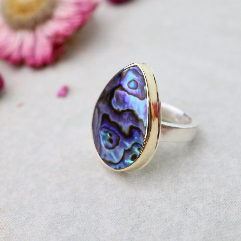 
                      
                        RNG-14K Sterling & 14K Gold Ring with Vertical Teardrop Abalone
                      
                    