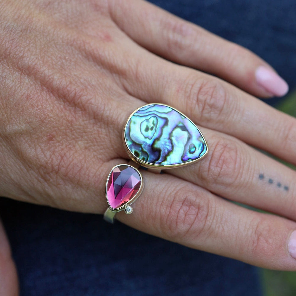 
                      
                        RNG-14K Sterling & 14K Gold Ring with Vertical Teardrop Abalone
                      
                    