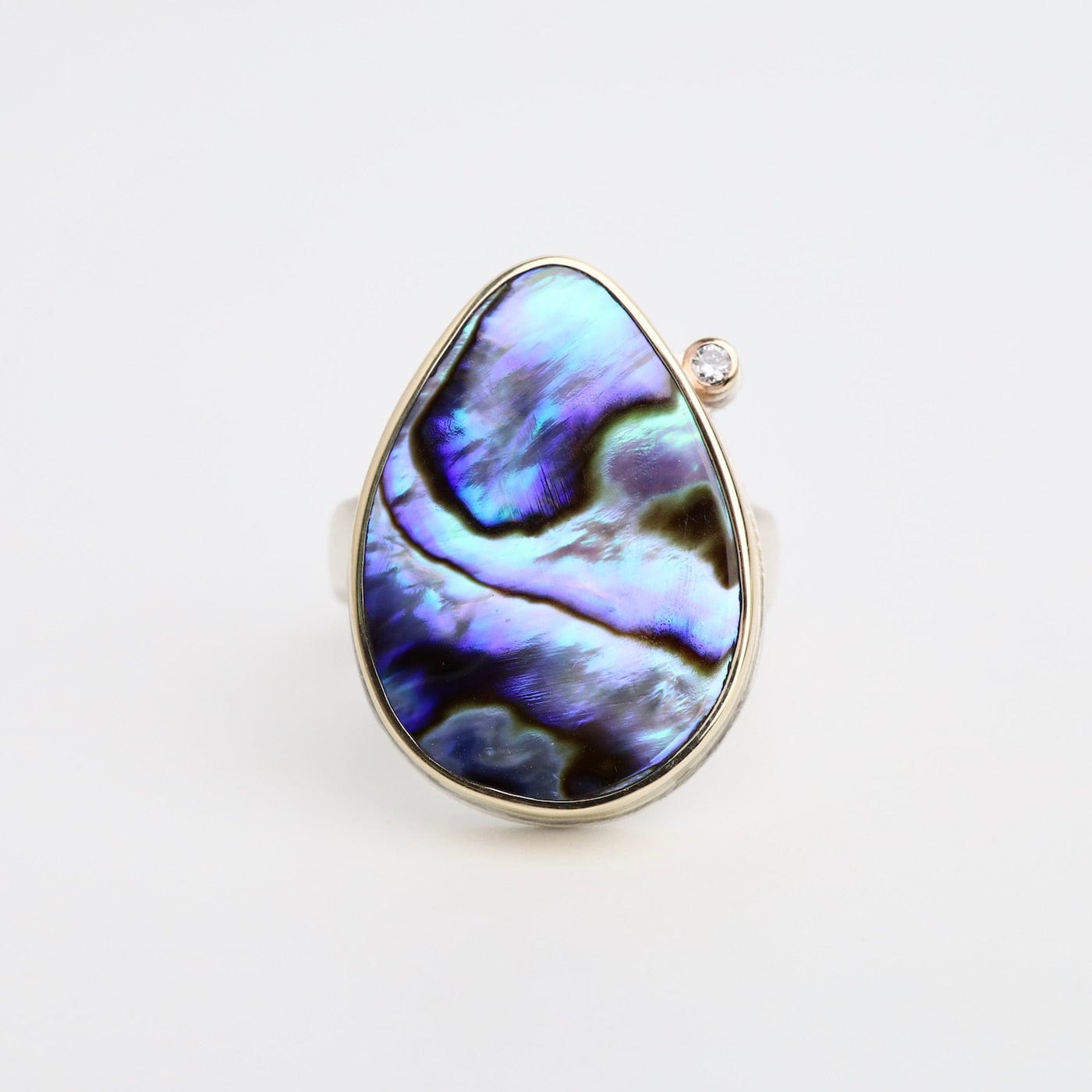 Load image into Gallery viewer, RNG-14K Sterling &amp;amp; 14K Gold Ring with Vertical Teardrop Abalone &amp;amp; Diamond
