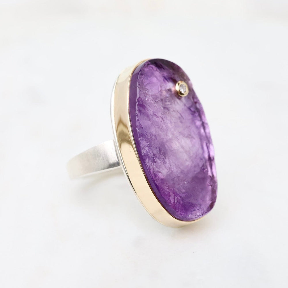 
                      
                        RNG-14K Sterling & 14K Gold Ring wtih Vertical Oval Surface Cut Amethyst & Diamond
                      
                    