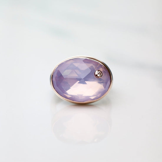 RNG-14K Sterling & 14K Rose Gold Ring with Oval Rose Cut Lavender Amethyst & Diamond