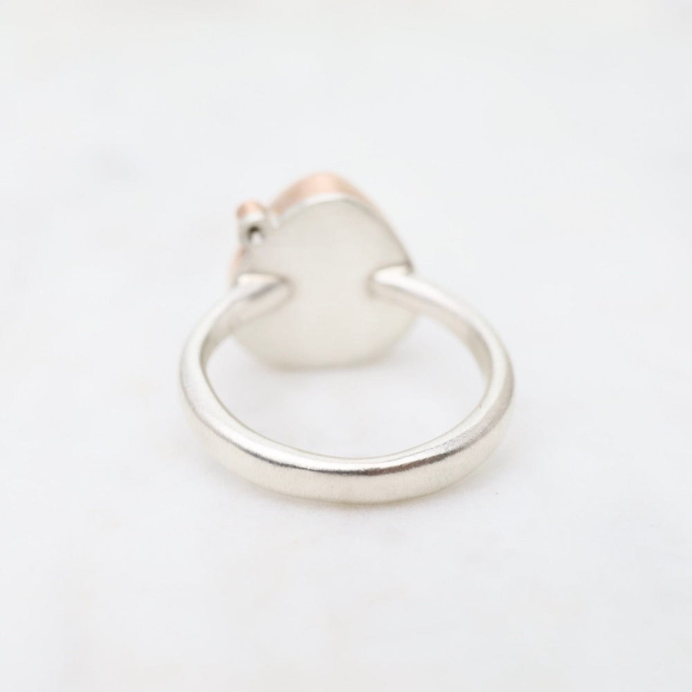 
                      
                        RNG-14K Sterling & 14K Rose Gold Ring with Small Lotus Smooth Seven Mineral Stone & Diamond
                      
                    