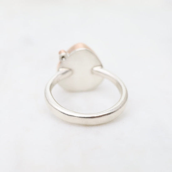 RNG-14K Sterling & 14K Rose Gold Ring with Small Lotus Smooth Seven Mineral Stone & Diamond