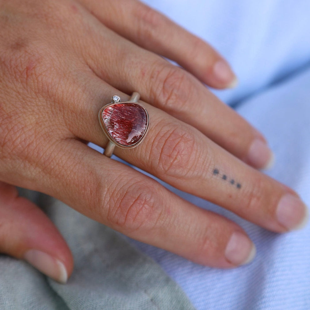 
                      
                        RNG-14K Sterling & 14K Rose Gold Ring with Small Lotus Smooth Seven Mineral Stone & Diamond
                      
                    