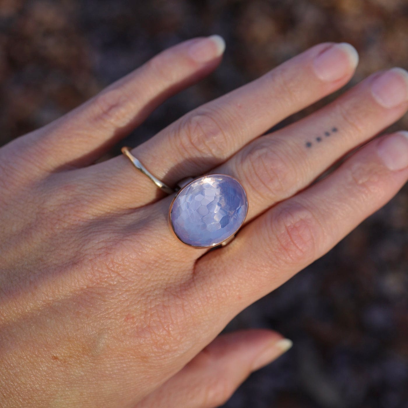 RNG-14K Sterling & 14K Rose Gold Ring with Vertical Oval Hand Faceted Lavender Amethyst