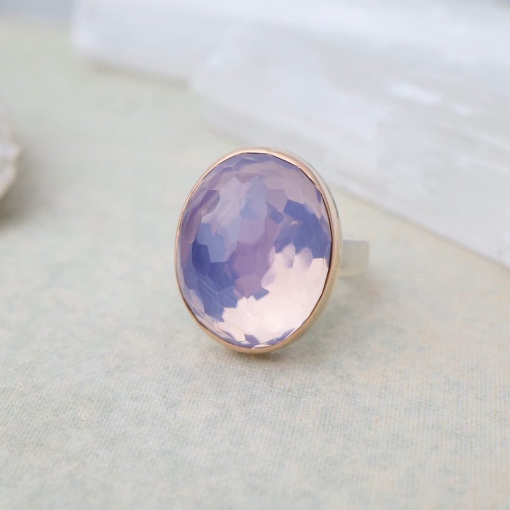 
                      
                        RNG-14K Sterling & 14K Rose Gold Ring with Vertical Oval Hand Faceted Lavender Amethyst
                      
                    