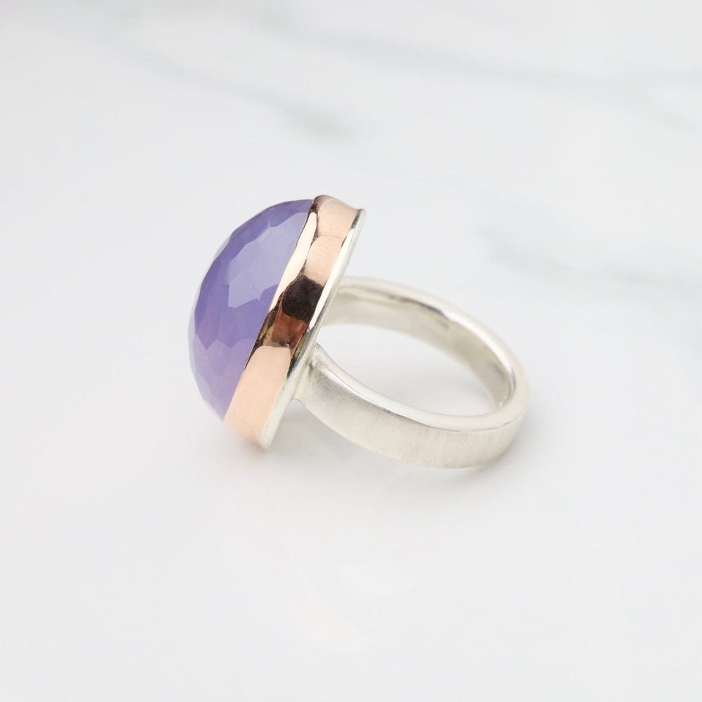 
                      
                        RNG-14K Sterling & 14K Rose Gold Ring with Vertical Oval Hand Faceted Lavender Amethyst
                      
                    