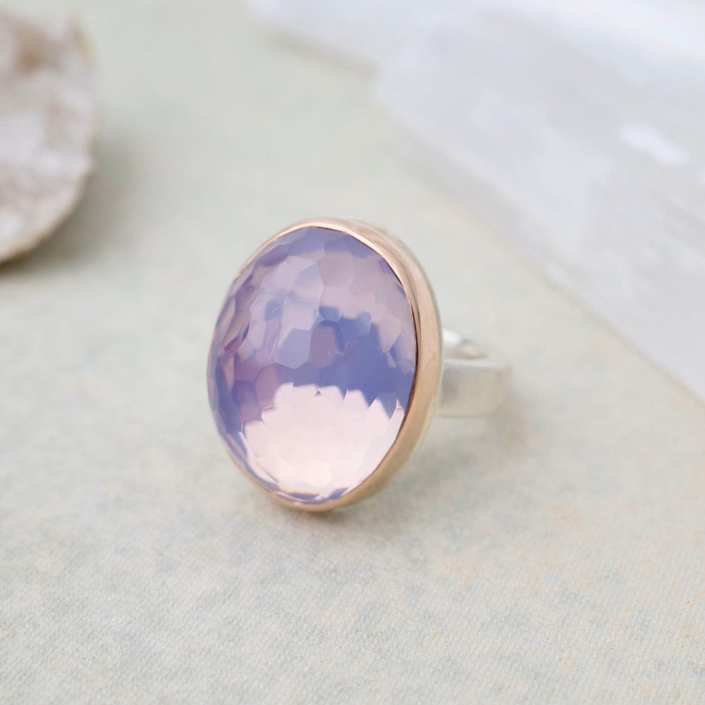 
                      
                        RNG-14K Sterling & 14K Rose Gold Ring with Vertical Oval Hand Faceted Lavender Amethyst
                      
                    