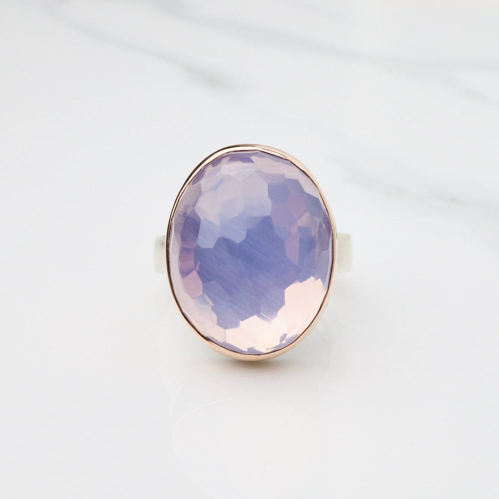 RNG-14K Sterling & 14K Rose Gold Ring with Vertical Oval Hand Faceted Lavender Amethyst