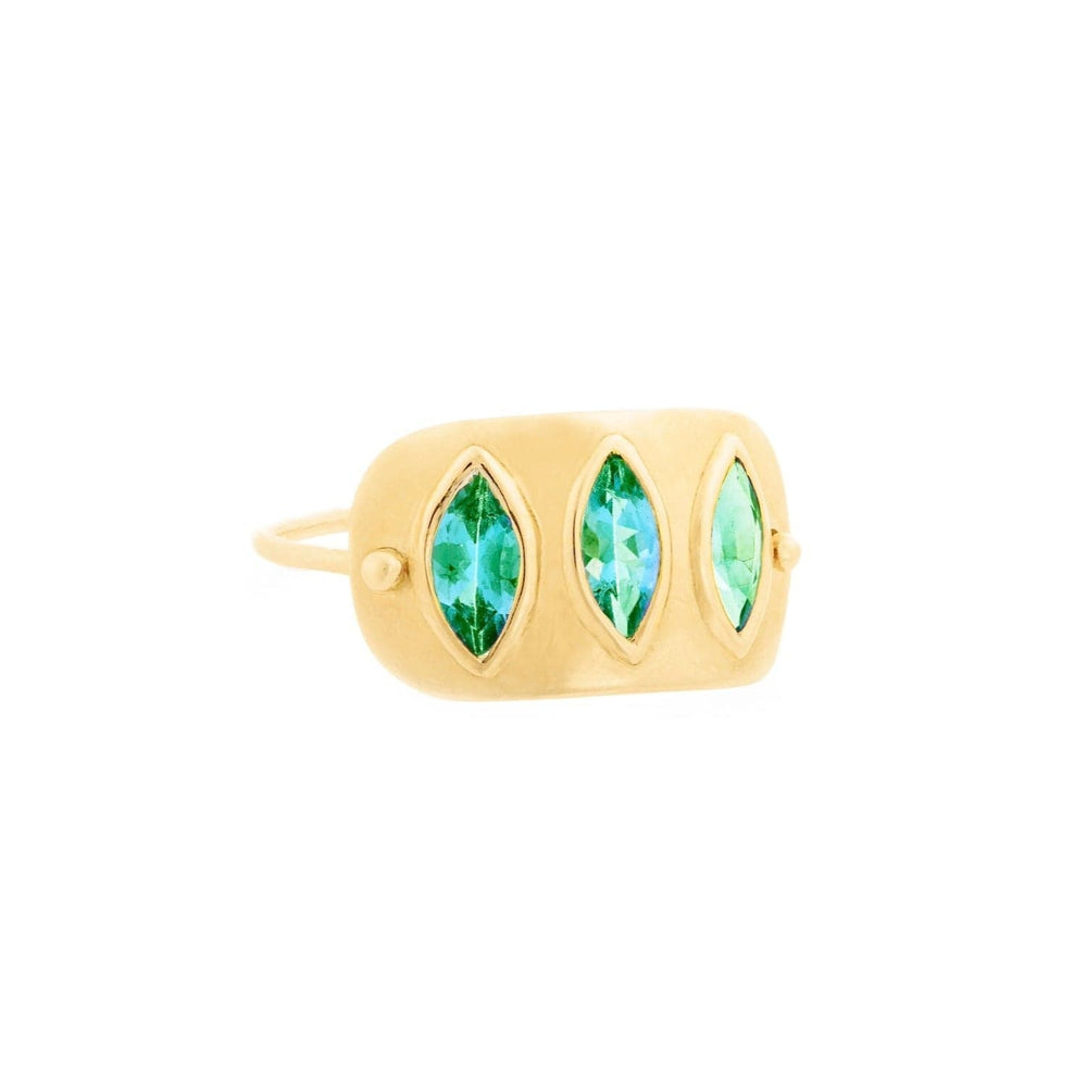 
                      
                        RNG-14K Triple Marquise Emerald Solid Gold Plate Ring
                      
                    