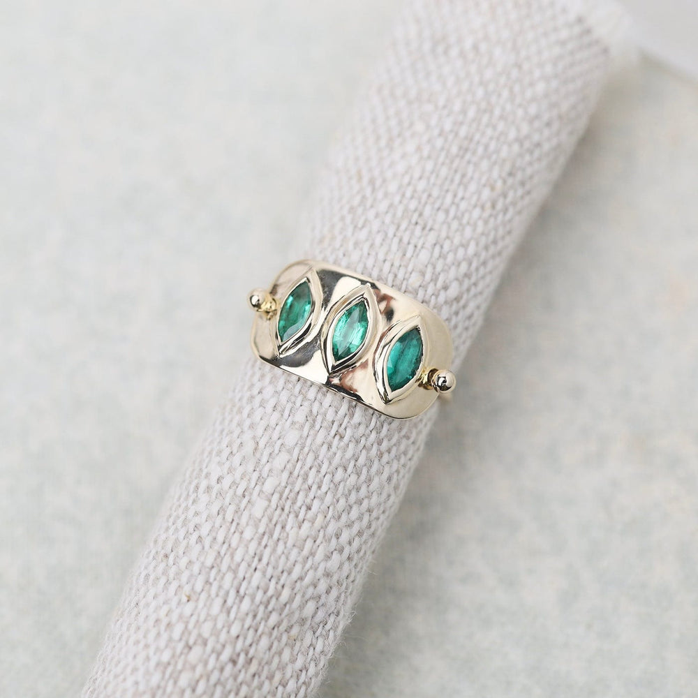 
                      
                        RNG-14K Triple Marquise Emerald Solid Gold Plate Ring
                      
                    