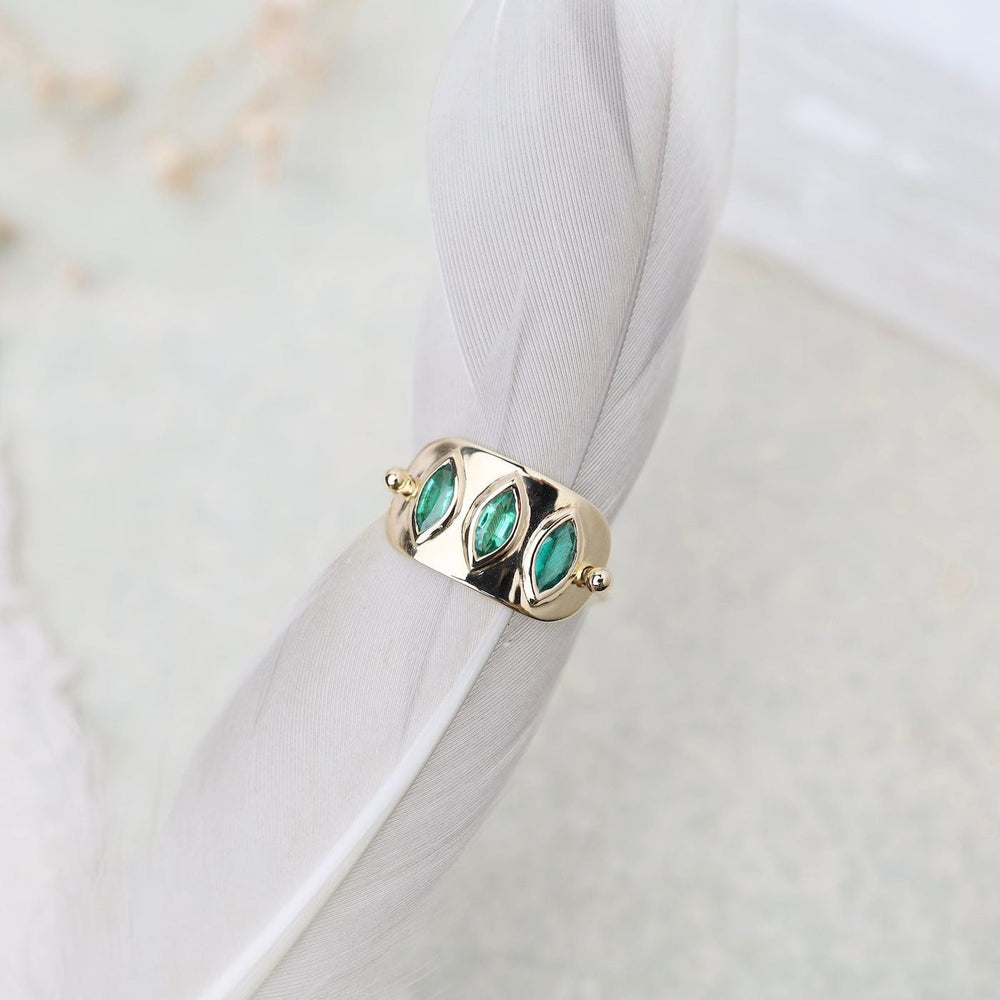 
                      
                        RNG-14K Triple Marquise Emerald Solid Gold Plate Ring
                      
                    