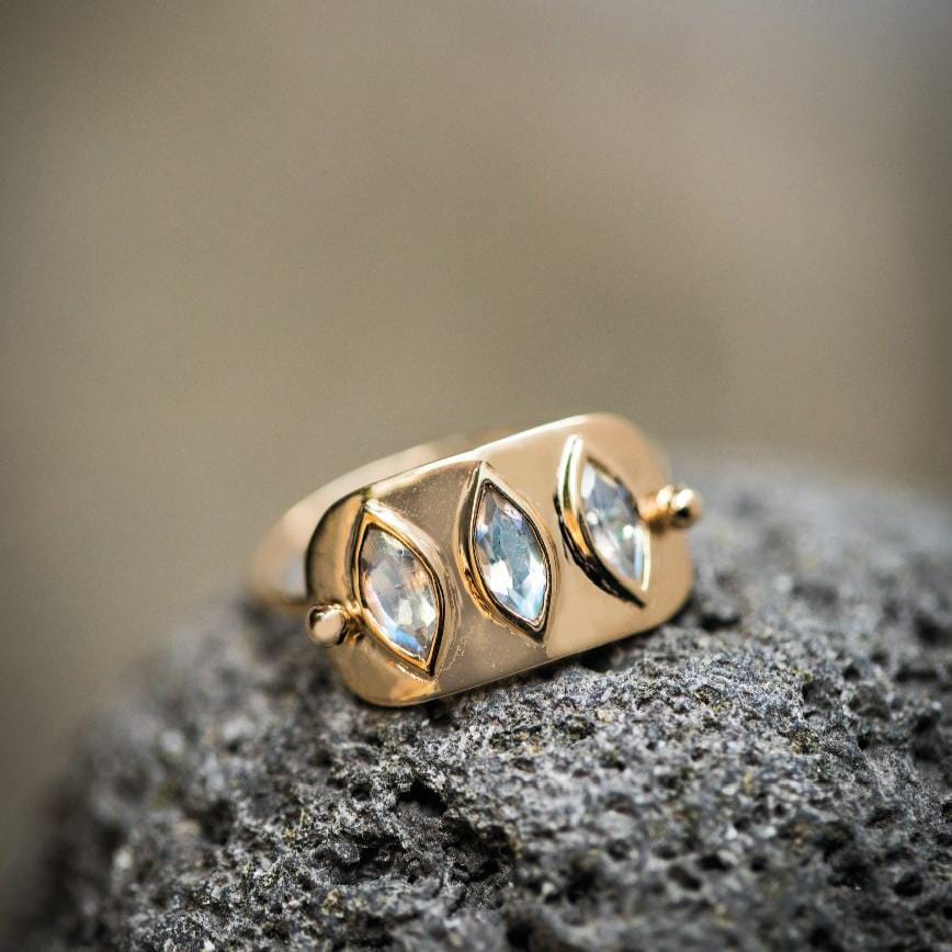 
                      
                        RNG-14K Triple Marquise Moonstone Solid Gold Plate Ring
                      
                    