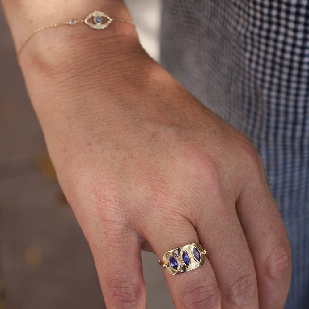 
                      
                        RNG-14K Triple Marquise Tanzanite Solid Gold Plate Ring
                      
                    