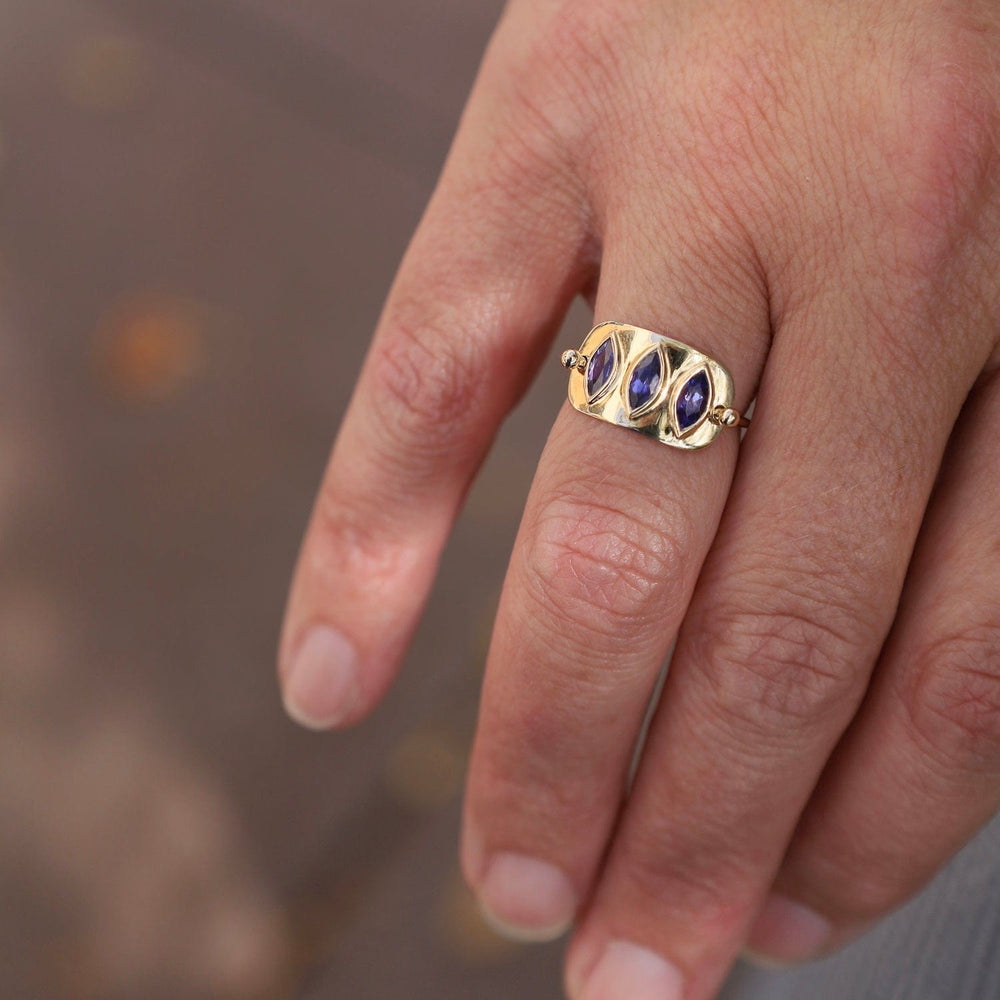 RNG-14K Triple Marquise Tanzanite Solid Gold Plate Ring