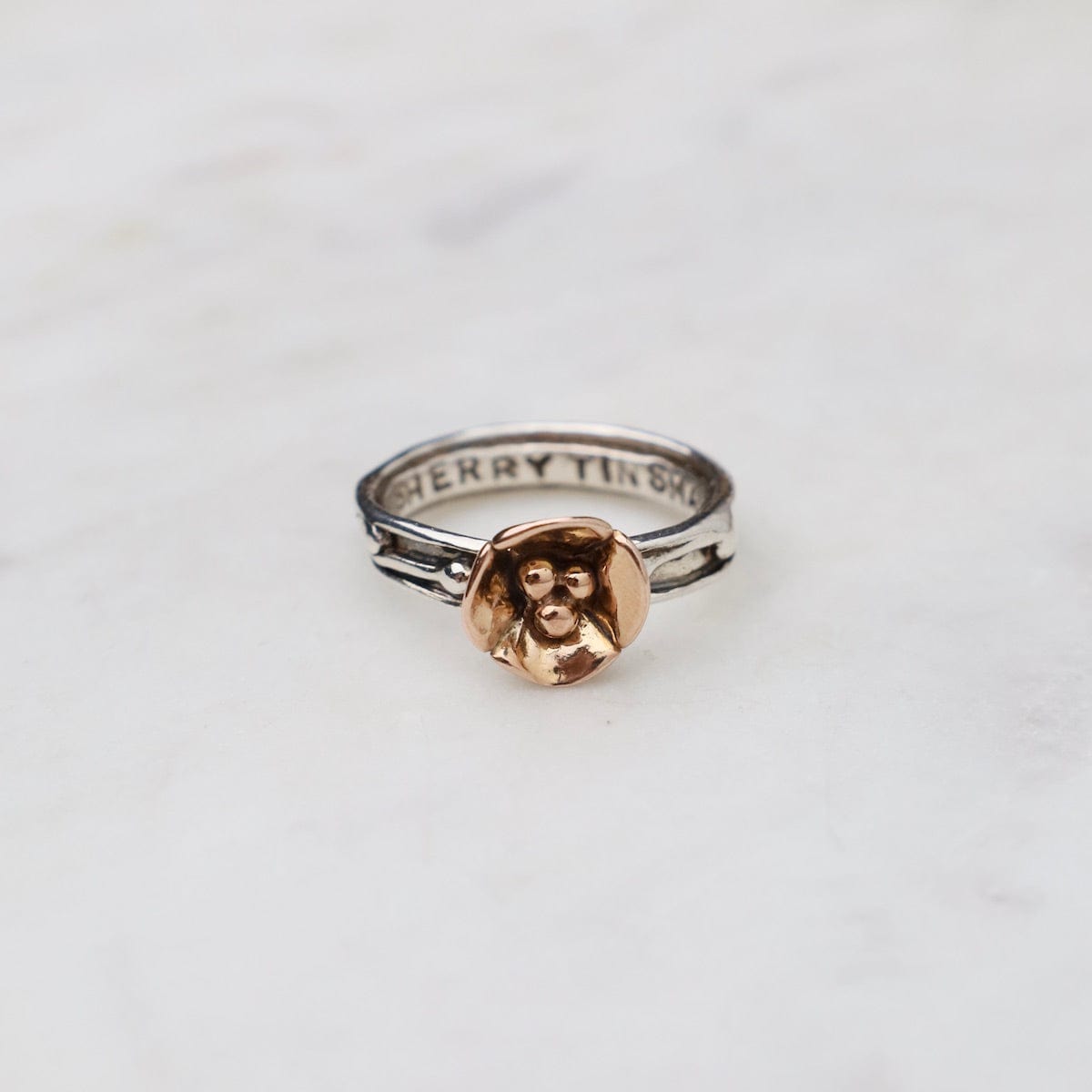 RNG-14K Vine Ring with Rose Gold Dogwood Flower