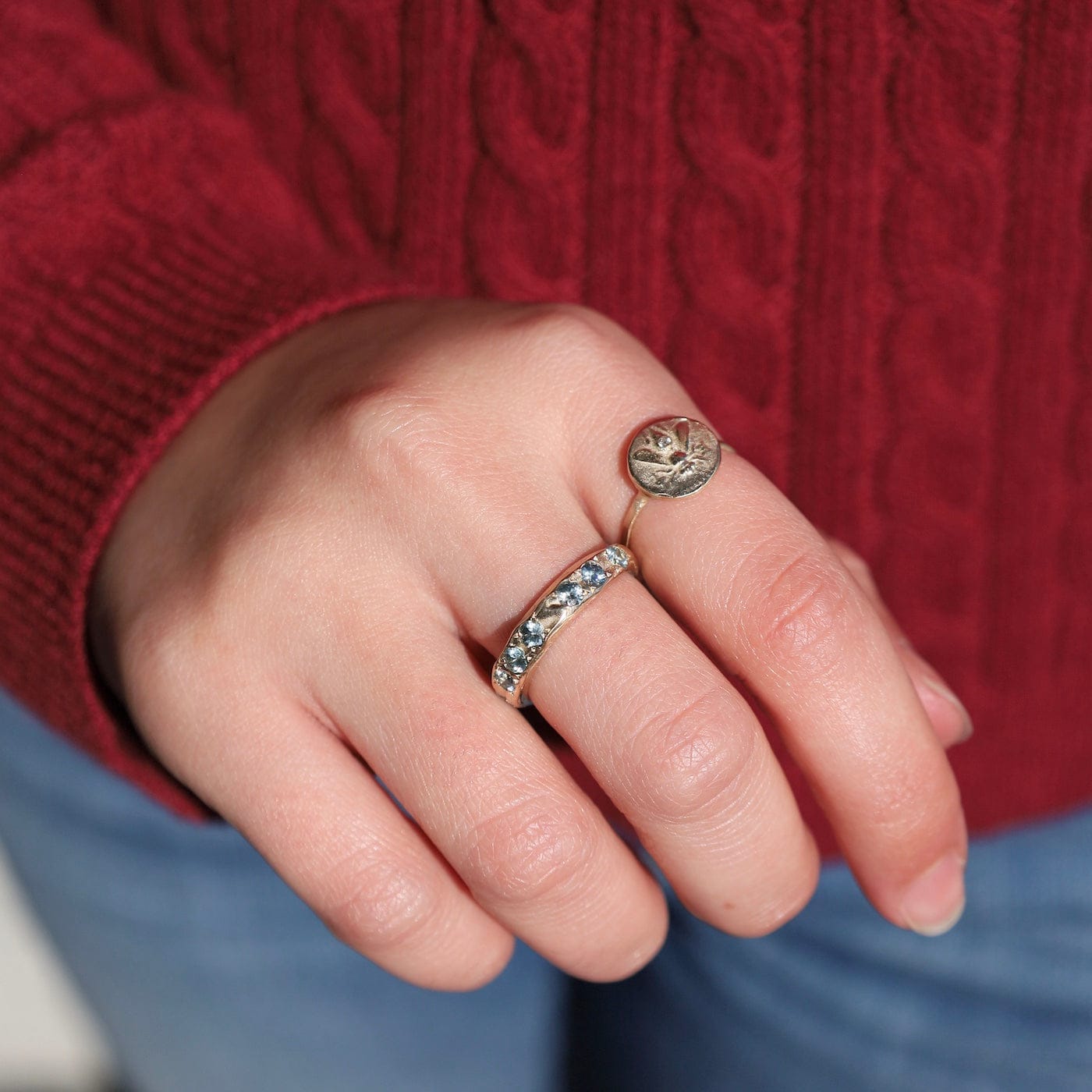 RNG-14K Yellow Gold 11 Stone Blue Zircon Band Ring